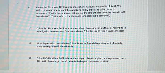 Use Financial Information To Answer Questions 9 12 6