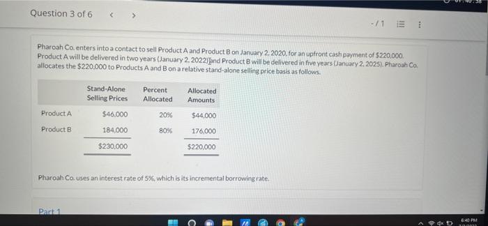 Pharoah Co Enters Into A Contact To Sell Product A And Product B On January 2 2020 For An Upfront Cash Payment Of 22 7