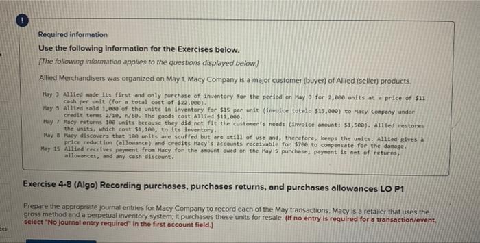 Required Information Use The Following Information For The Exercises Below The Following Information Applies To The Qu 3