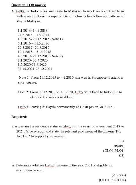 Question 1 20 Marks A Hetty An Indonesian And Came To Malaysia To Work On A Contract Basis With A Multinational Comp 1