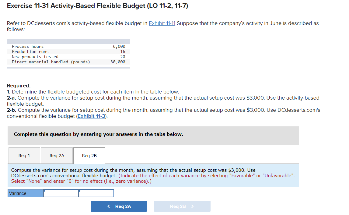 Exercise 11 31 Activity Based Flexible Budget Lo 11 2 11 7 Refer To Dcdesserts Com S Activity Based Flexible Budget I 1