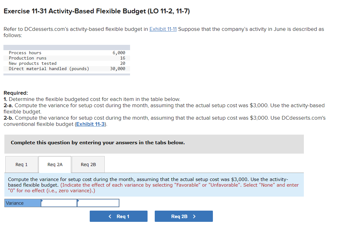 Exercise 11 31 Activity Based Flexible Budget Lo 11 2 11 7 Refer To Dcdesserts Com S Activity Based Flexible Budget I 2