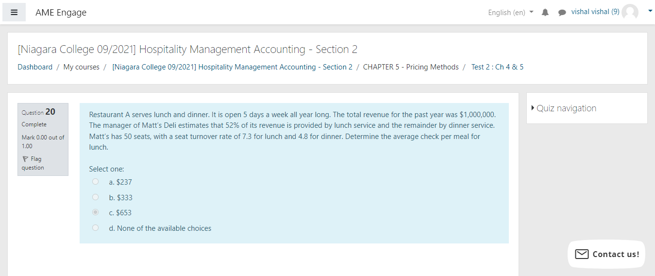 E Ame Engage Niagara College 09 2021 Hospitality Management Accounting Section 2 Dashboard My Courses Niagara Co 1