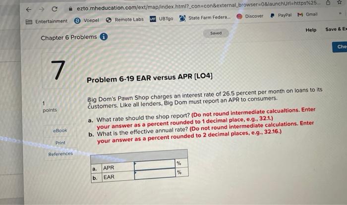 Entertainment 7 Chapter 6 Problems I Points Ebook Ezto Mheducation Com Ext Map Index Html Con Con External Browser 0 La 1