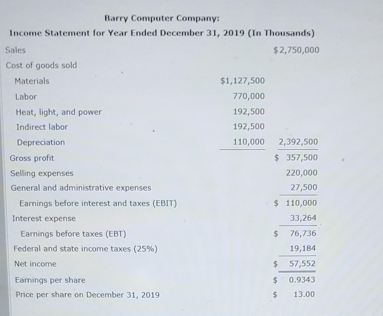 Data For Barry Computer Co And Its Industry Averages Follow The Firm S Debt Is Priced At Par So The Market Value Of I 2