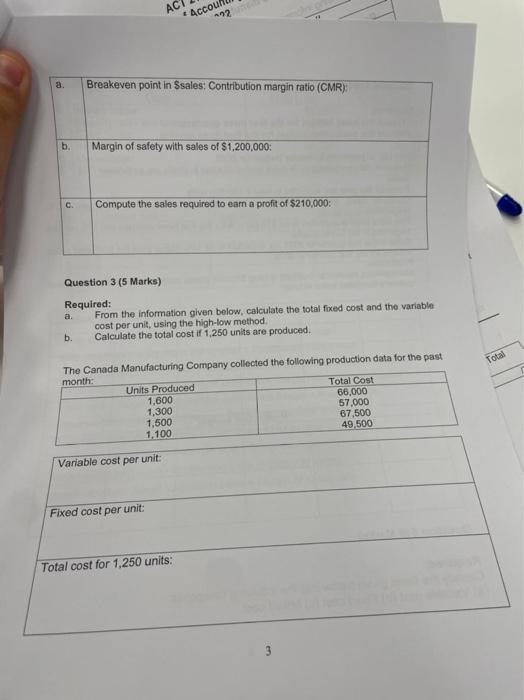 8 B C A B Ac Breakeven Point In Ssales Contribution Margin Ratio Cmr Accoul 22 Margin Of Safety With Sales Of 1