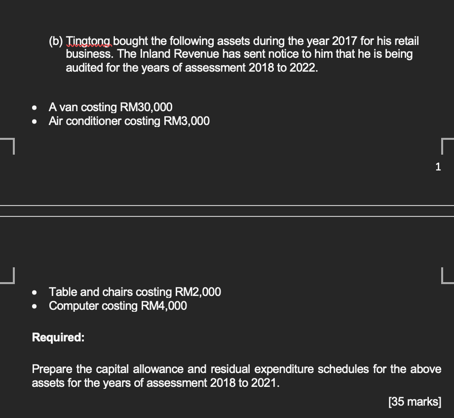 B Tingtong Bought The Following Assets During The Year 2017 For His Retail Business The Inland Revenue Has Sent Notic 1