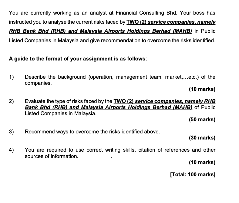 You Are Currently Working As An Analyst At Financial Consulting Bhd Your Boss Has Instructed You To Analyse The Current 1