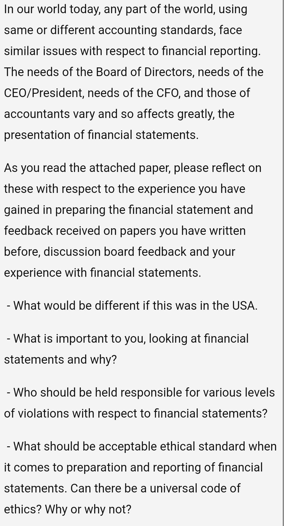 In Our World Today Any Part Of The World Using Same Or Different Accounting Standards Face Similar Issues With Respec 1