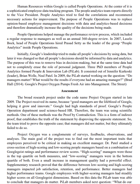Google S Project Oxygen Do Managers Matter Executive Summary The Paper Presents The Analysis Of Project Oxygen Which 3