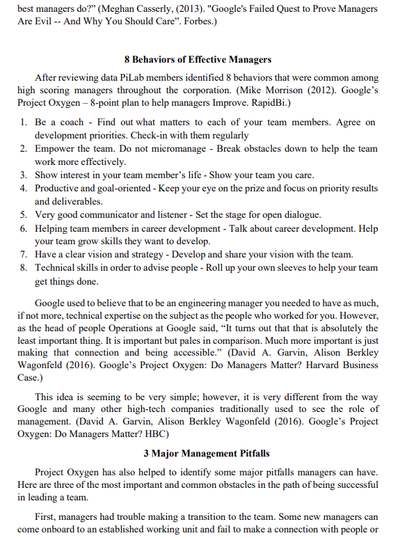 Google S Project Oxygen Do Managers Matter Executive Summary The Paper Presents The Analysis Of Project Oxygen Which 4