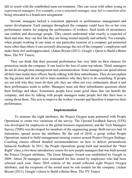 Google S Project Oxygen Do Managers Matter Executive Summary The Paper Presents The Analysis Of Project Oxygen Which 5