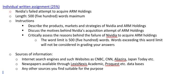 Individual Written Assignment 25 Nvidia S Failed Attempt To Acquire Arm Holdings O Length 500 Five Hundred Words M 1
