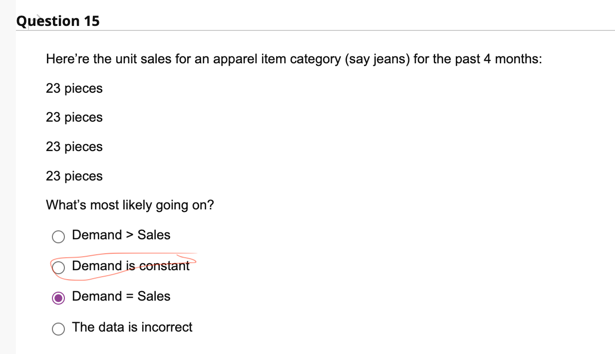 Question 15 Here Re The Unit Sales For An Apparel Item Category Say Jeans For The Past 4 Months 23 Pieces 23 Pieces 2 1
