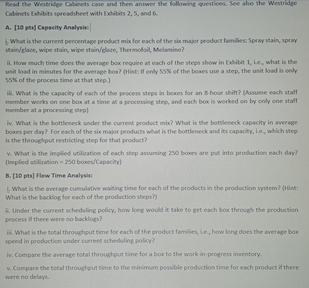 Read The Westridge Cabinets Case And Then Answer The Following Questions See Also The Westridge Cabinets Exhibits Sprea 1