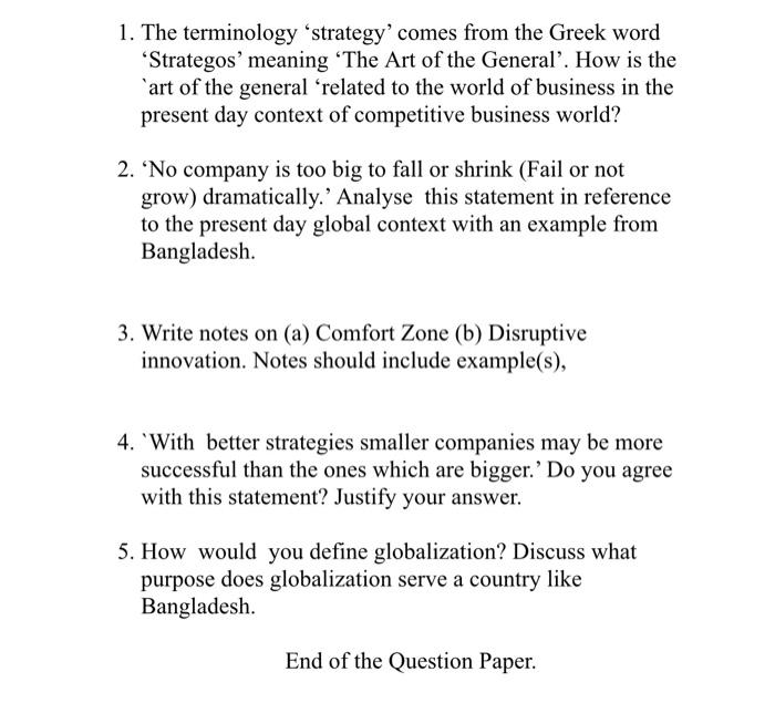 1 The Terminology Strategy Comes From The Greek Word Strategos Meaning The Art Of The General How Is The Art Of 1