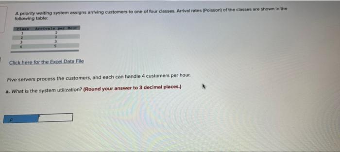 A Priority Waiting System Assigns Arriving Customers To One Of Four Classes Arrival Rates Poisson Of The Classes Are 2