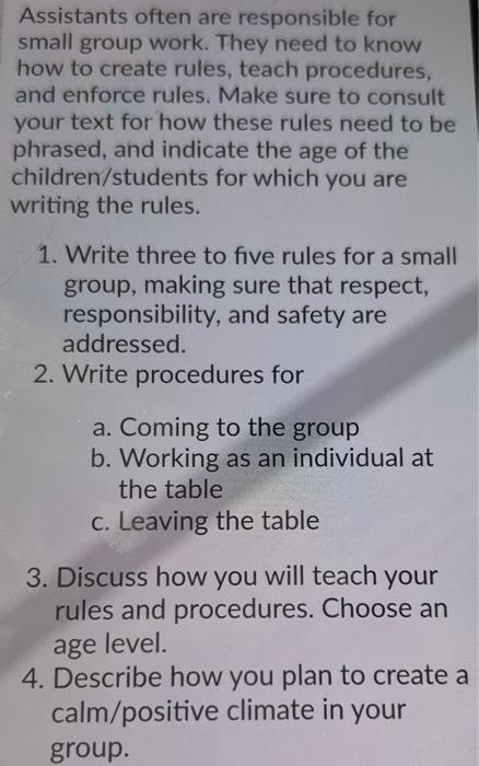 Assistants Often Are Responsible For Small Group Work They Need To Know How To Create Rules Teach Procedures And Enfo 1