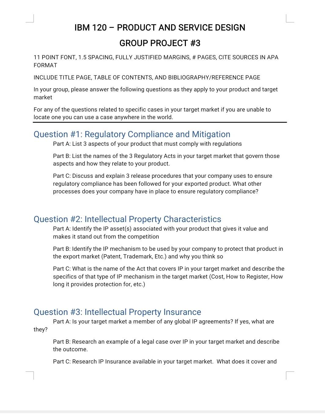 Ibm 120 Product And Service Design Group Project 3 11 Point Font 1 5 Spacing Fully Justified Margins Pages Cite 1