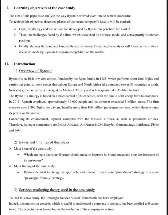 I Learning Objectives Of The Case Study The Aim Of This Paper Is To Analyse The Way Ryanair Evolved Over Time To Remain 2