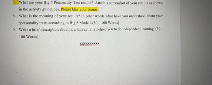 7 What Are Your Big 5 Personality Test Results Attach A Screenshot Of Your Results As Shown In The Activity Guidelines 1