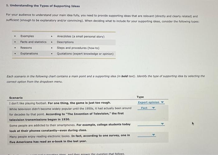 1 Understanding The Types Of Supporting Ideas For Your Audience To Understand Your Main Idea Fully You Need To Provide 1