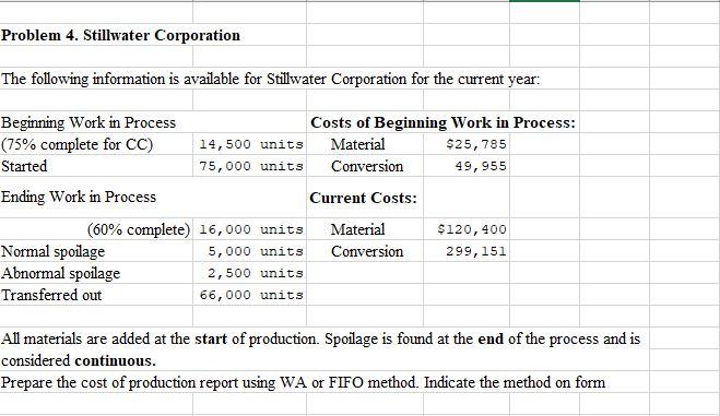 Problem 4 Stillwater Corporation The Following Information Is Available For Stillwater Corporation For The Current Year 1