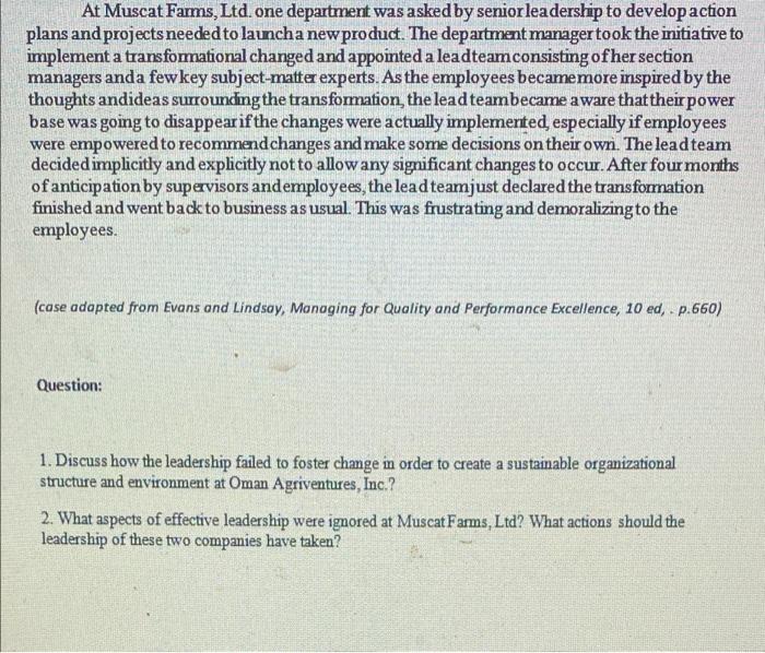 Instructions Answer The Following Questions In Not Less Than 50 Words Each Where S The Leadership At Oman Agriventure 2