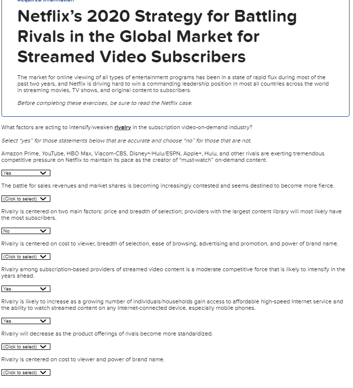 Yes What Factors Are Acting To Intensify Weaken Rivalry In The Subscription Video On Demand Industry Select Yes For T 1