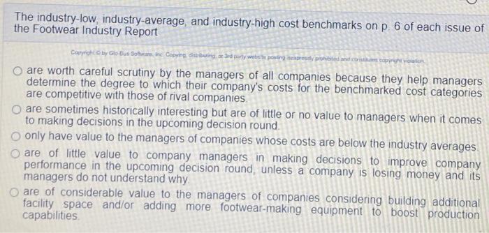 The Industry Low Industry Average And Industry High Cost Benchmarks On P 6 Of Each Issue Of The Footwear Industry Rep 1