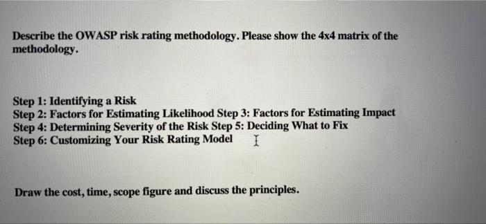Describe The Owasp Risk Rating Methodology Please Show The 4x4 Matrix Of The Methodology Step 1 Identifying A Risk St 1