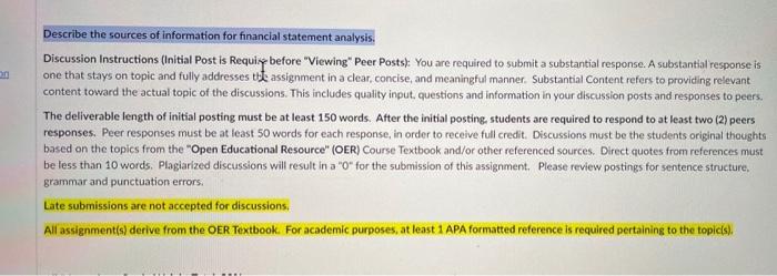 20 Describe The Sources Of Information For Financial Statement Analysis Discussion Instructions Initial Post Is Requir 1