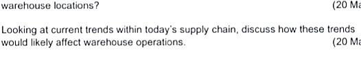 Warehouse Locations 20 Ma Looking At Current Trends Within Today S Supply Chain Discuss How These Trends Would Likely 1
