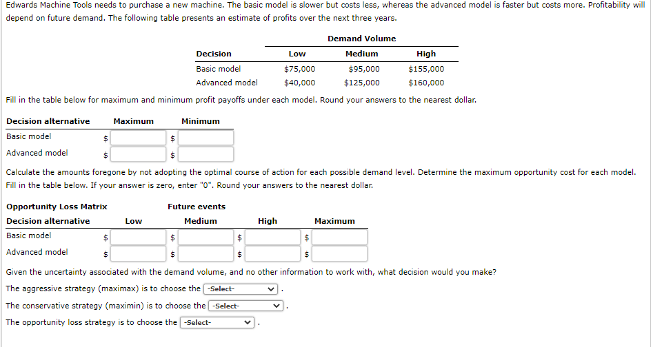 Edwards Machine Tools Needs To Purchase A New Machine The Basic Model Is Slower But Costs Less Whereas The Advanced Mo 1