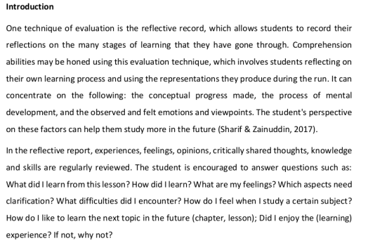 Introduction One Technique Of Evaluation Is The Reflective Record Which Allows Students To Record Their Reflections On 1