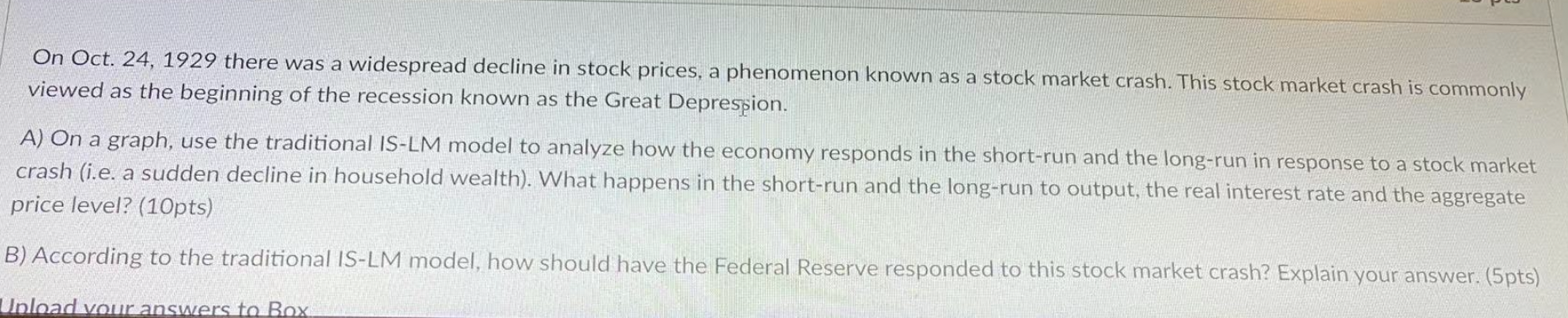 On Oct 24 1929 There Was A Widespread Decline In Stock Prices A Phenomenon Known As A Stock Market Crash This Stock 1