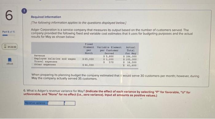 6 Required Information The Following Information Applies To The Questions Displayed Below Adger Corporation Is A Servi 1
