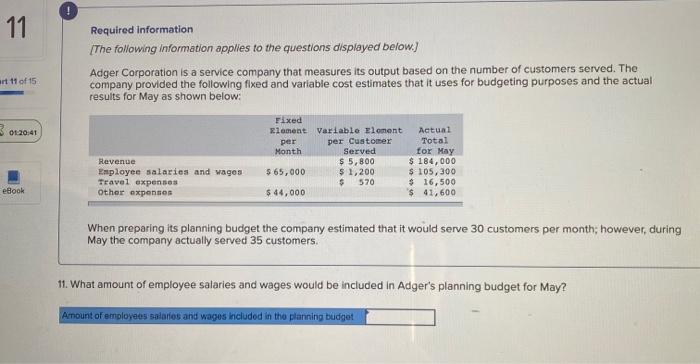 11 Required Information The Following Information Applies To The Questions Displayed Below Adger Corporation Is A Ser 1