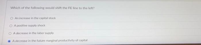 Which Of The Following Would Shift The Fe Line To The Left O An Increase In The Capital Stock O A Positive Supply Shock 1