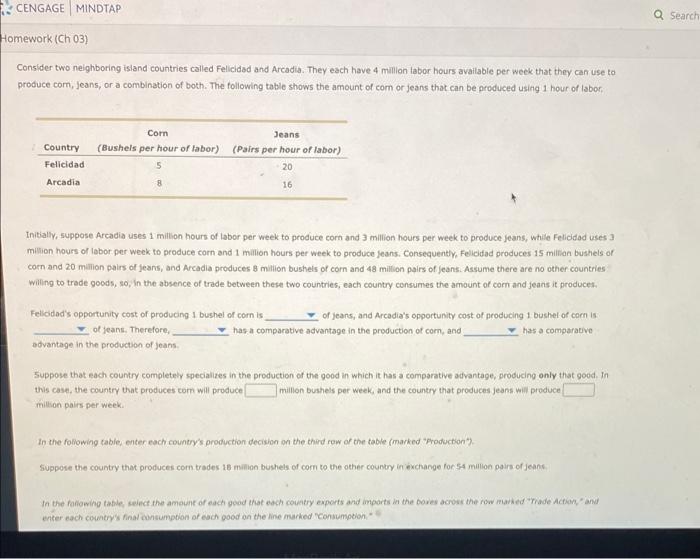 Cengage Mindtap Homework Ch 03 Consider Two Neighboring Island Countries Called Felicidad And Arcadia They Each Have 1