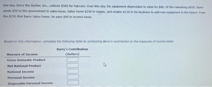 One Day Barry The Barber Inc Collects 500 For Haircuts Over This Day His Equipment Depreciates In Value By 80 O 1