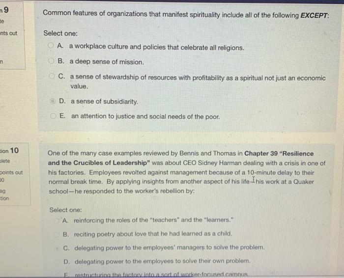 M9 Te Nts Out N Tion 10 Plete Points Out 00 Ag Tion Common Features Of Organizations That Manifest Spirituality Include 2