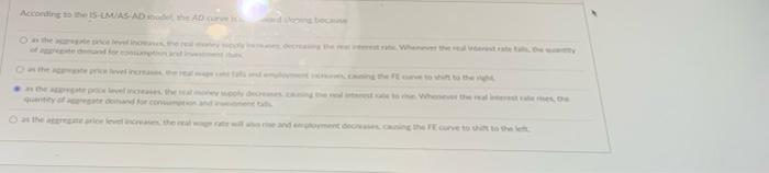 According To The Is Lm As Ad Model The Ad Curve Its An The Agregate Pro Level Increases The Weal Money Supply Decreases 1