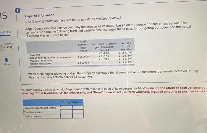 15 Required Information The Following Information Applies To The Questions Displayed Below Adger Corporation Is A Ser 1