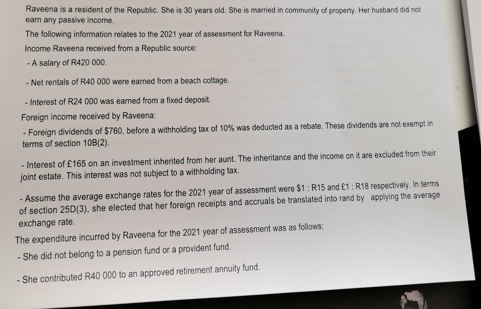 Raveena Is A Resident Of The Republic She Is 30 Years Old She Is Married In Community Of Property Her Husband Did Not 1