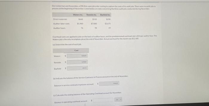 Den Lieberman And Associates A Cpa Fires Uses Job Order Conting To Capture The Costs Of Its Aset John There Were Proces 1
