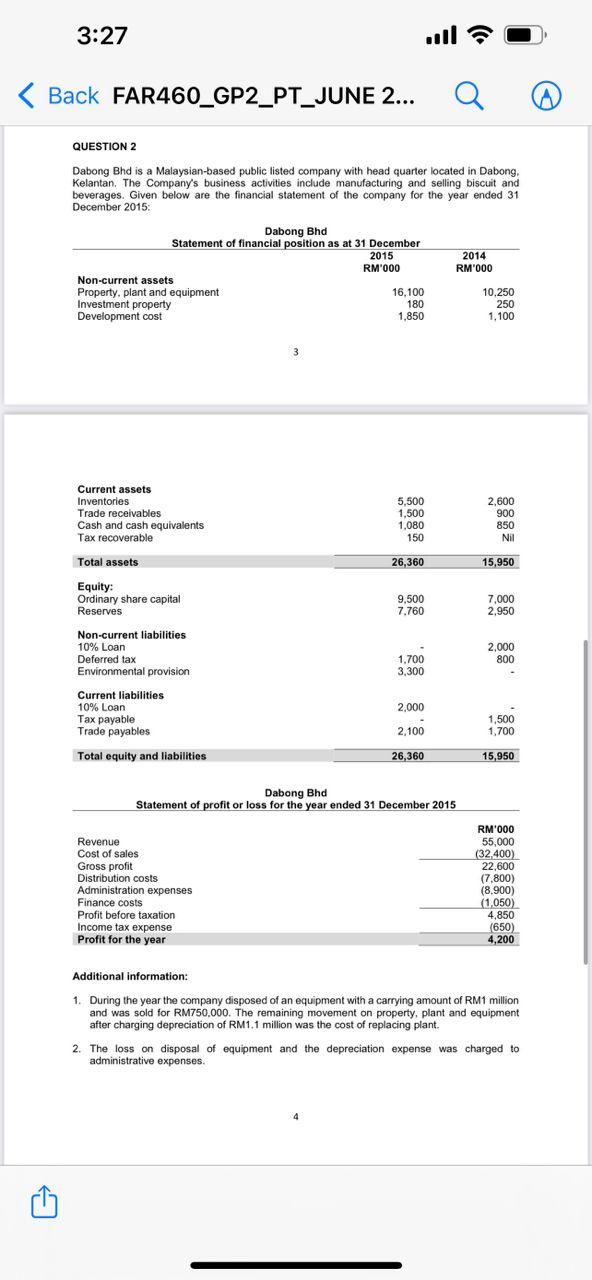 3 27 Back Far460 Gp2 Pt June 2 Question 2 Dabong Bhd Is A Malaysian Based Public Listed Company With Head Quarter 1