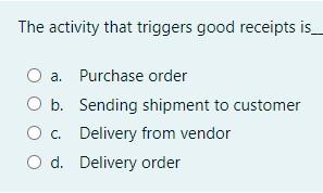 The Activity That Triggers Good Receipts Is A Purchase Order O B O C O D Delivery Order Sending Shipment To Custo 1