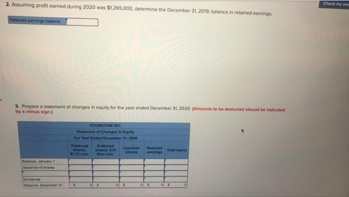 The December 31 2020 Equity Section Of Zoomzoom Inc S Balance Sheet Appears Below Zoonzoom Inc Equity Section Of Th 2