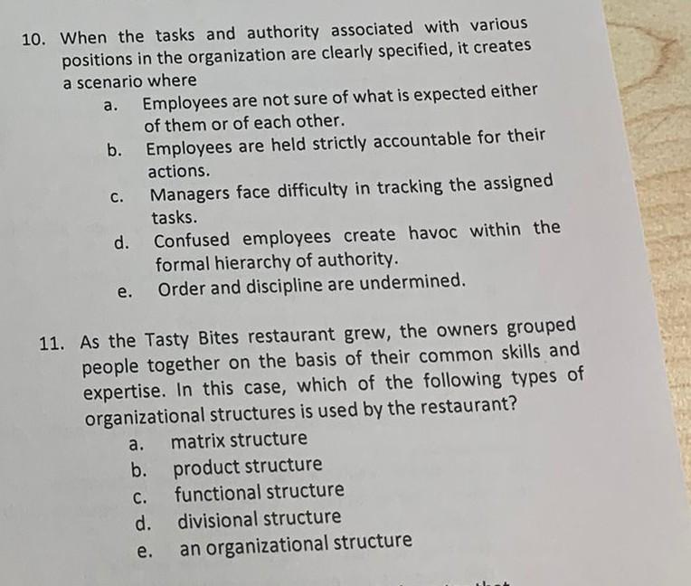 10 When The Tasks And Authority Associated With Various Positions In The Organization Are Clearly Specified It Creates 1